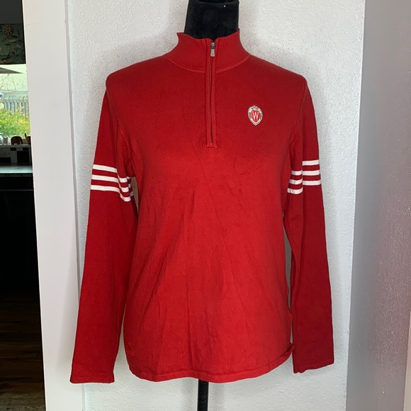 adidas UW Climalite red lightweight knit sweater 1/4 zip cotton blend - Picture 1 of 9